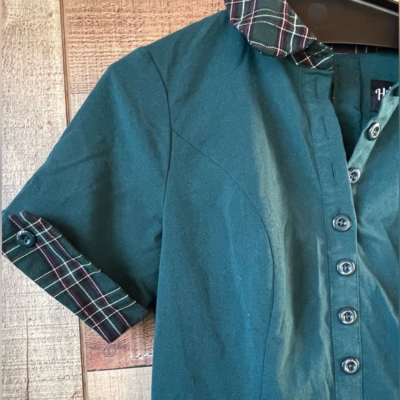 Hell Bunny Green Fit & Flare Dress Plaid Trim Pockets UK 10 / S - Picture 7 of 13